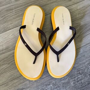 Tory Burch Women's Yellow and Navy Layered Flip Flops